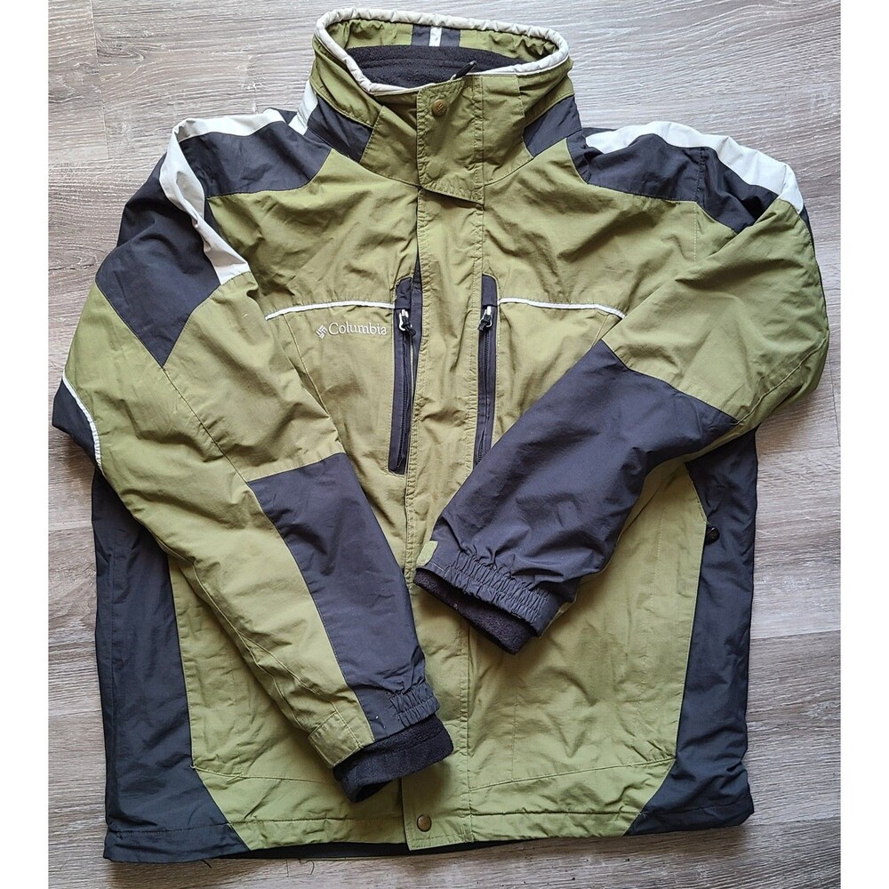 Columbia Interchange Jacket Mens Large Green Black 3-in-1 Fleece Liner Outdoor C